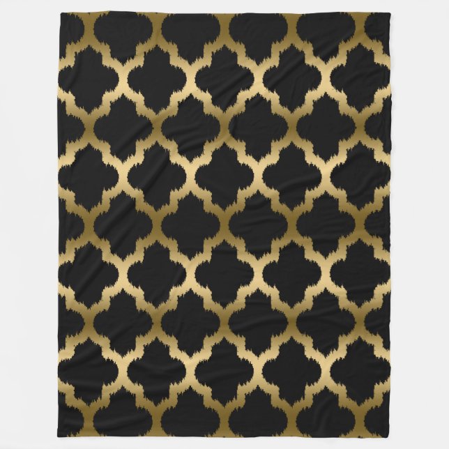 Couverture Polaire Motif Géométrique Ikat Or Et Noir (Devant)