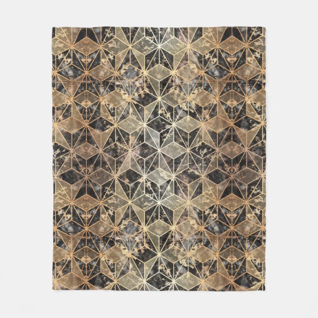 Couverture Polaire Motif géométrique marbre et or (Devant)