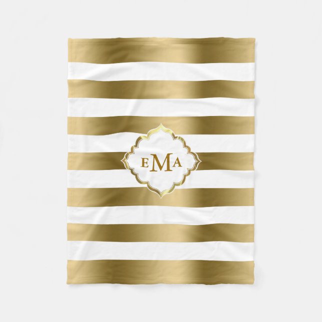 Couverture Polaire Motif géométrique Monogramme Gold & White (Devant)