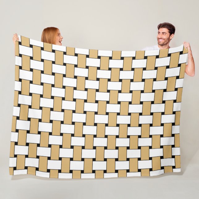 Couverture Polaire Motif géométrique tissé or et blanc (En situation)