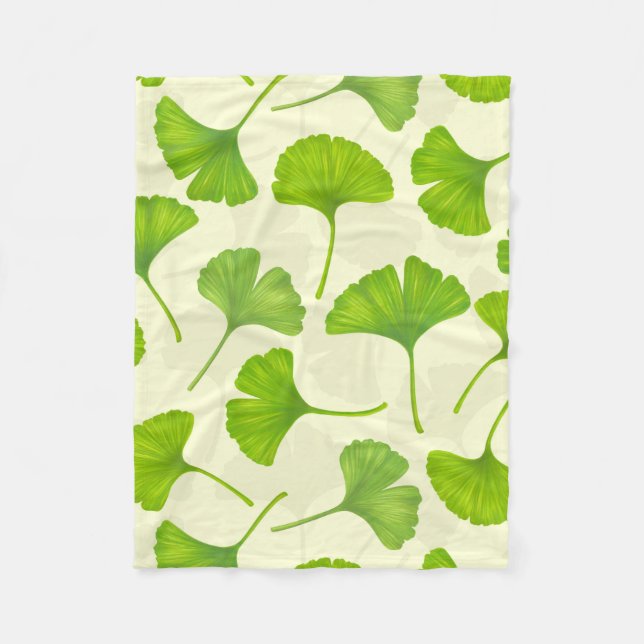Couverture Polaire Motif Ginkgo sur blanc (Devant)