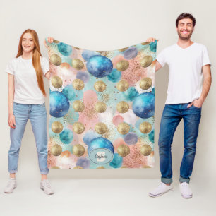 Couverture Polaire Motif Gold & Blue Circle avec accents de Parties s