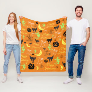 Couverture Polaire Motif Halloween Orange