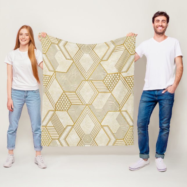 Couverture Polaire Motif hexagonal organique moderne | Crème et beige (En situation)