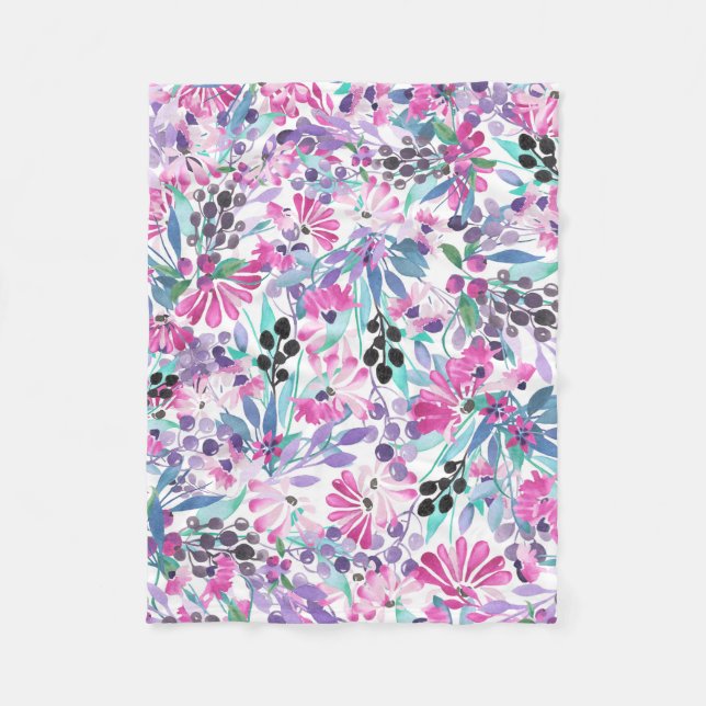 Couverture Polaire Motif incomparable de fleurs et de baies violettes (Devant)