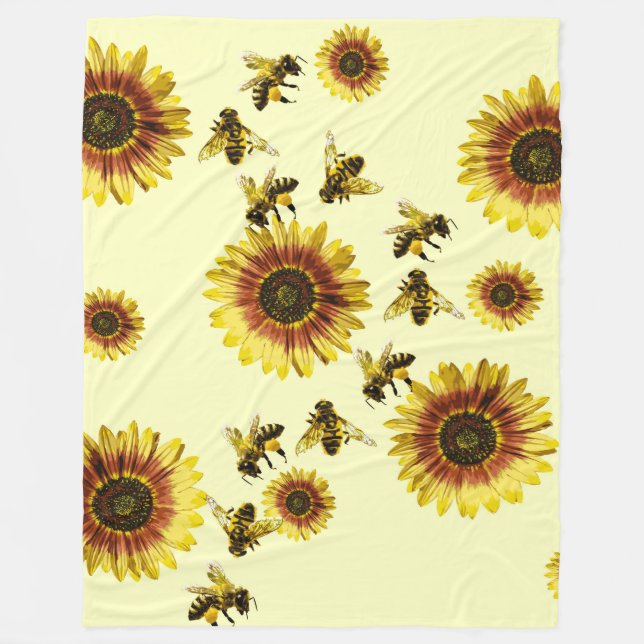 Couverture Polaire Motif jaune d'été de tournesols et d'abeilles de (Devant)