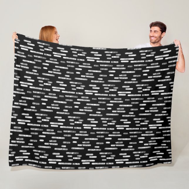 Couverture Polaire Motif Lignes arrondies | Blanc sur noir (En situation)