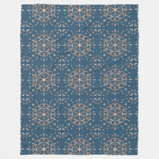 Couverture Polaire Motif Médaillon Bleu et Tan d'inspiration marocain