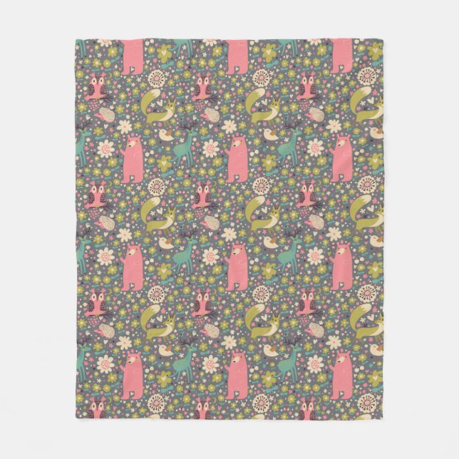 Couverture Polaire Motif mignon d'animaux de forêt (Devant)