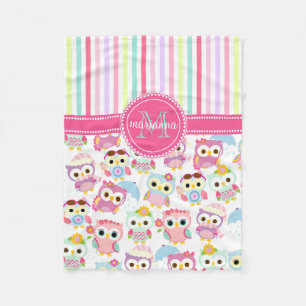 Couverture Polaire Motif mignon de hiboux roses Girly personnalisé