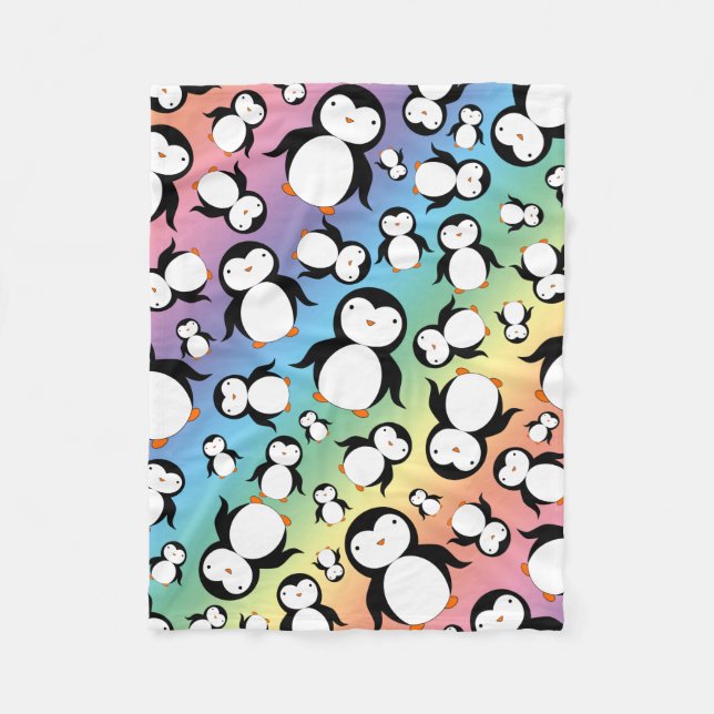 Couverture Polaire Motif mignon de pingouin d'arc-en-ciel (Devant)