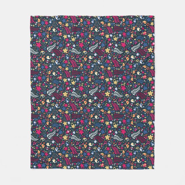 Couverture Polaire motif mignon d'oiseaux et de fleurs (Devant)