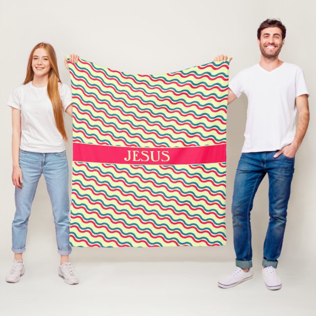 Couverture Polaire Motif minimal rouge bleu vague (En situation)