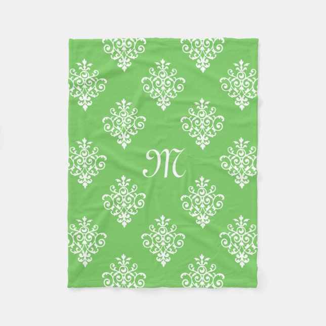 Couverture Polaire Motif moderne Monogramme vert brillant Damas (Devant)
