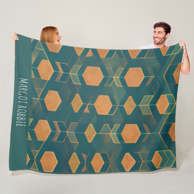 Couverture Polaire Motif monochromatique bleu Cube (En situation)