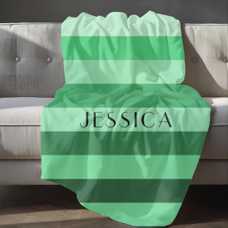 Couverture Polaire Motif monochrome vert rayé Nom personnalisé