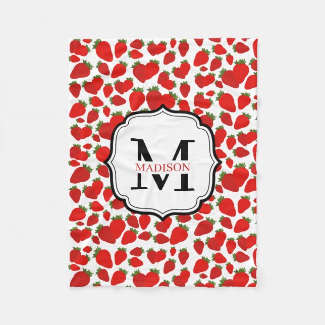 Couverture Polaire Motif Monogramme de fraises rouges (Devant)