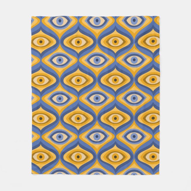 Couverture Polaire Motif oculaire psychédélique indigo bleu jaune (Devant)