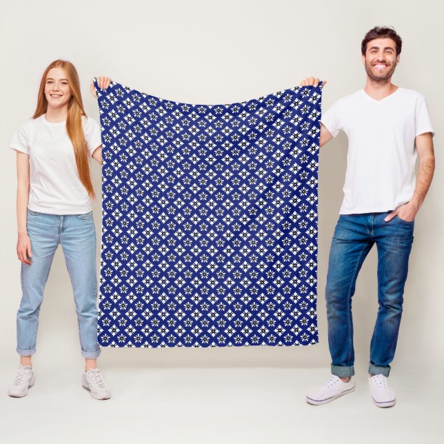 Couverture Polaire Motif Oriental Indigo White Katazome Fleurs (En situation)