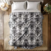 Motif ornemental damassé vintage blanc et noir