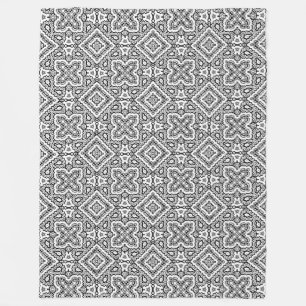 Couverture Polaire motif ornemental ethnique géométrique noir et blan