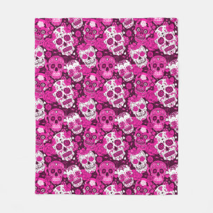 Couverture Polaire Motif ornemental floral de crâne en sucre rose
