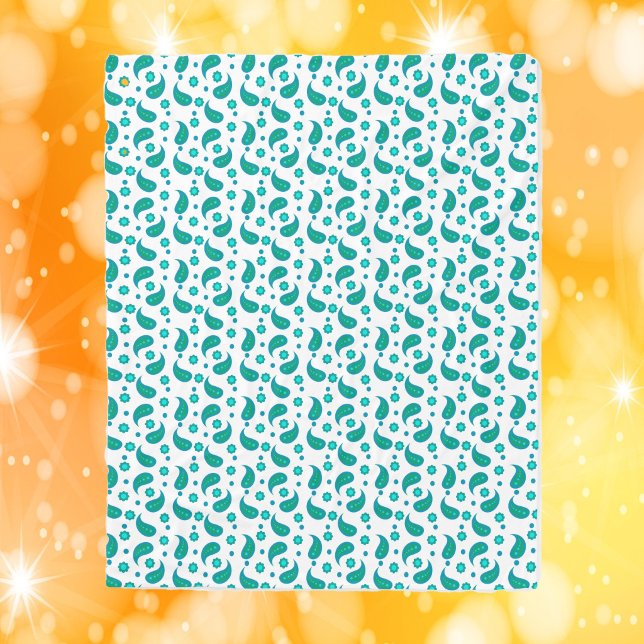 Couverture Polaire Motif Paisley Sarcelle Sans Couture Élégant Bohème (A fleece blanket with a floral paisley boho pattern in teal blue & green)