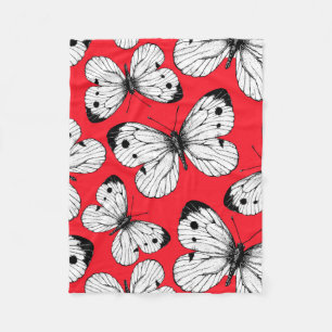 Couverture Polaire Motif papillon de chou sur rouge