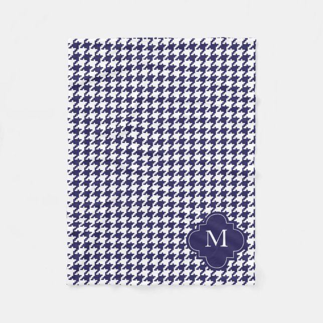 Couverture Polaire Motif personnalisé de pied-de-poule de bleu marine (Devant)