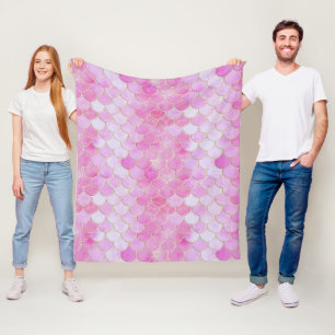 Couverture Polaire Motif Pink Pastel & Gold Shimmer Mermaid