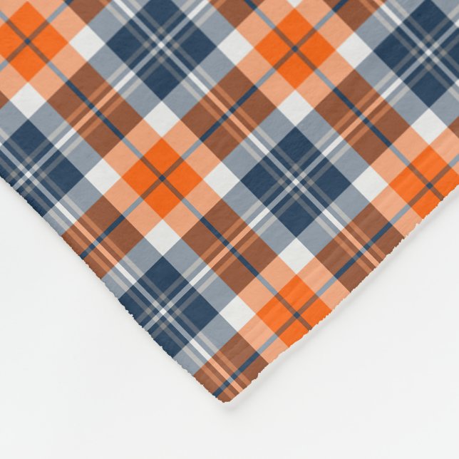 Couverture Polaire Motif Plaid Orange et Bleu (Coin)
