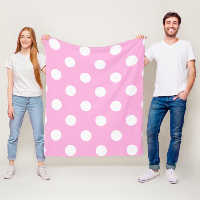 Couverture Polaire Motif Poka blanc rose (En situation)