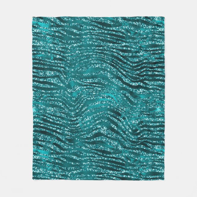 Couverture Polaire Motif rayures de tigre pailleté ombré sarcelle (Devant)