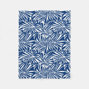 Couverture Polaire Motif Répétant de feuille tropicale blanche et ble