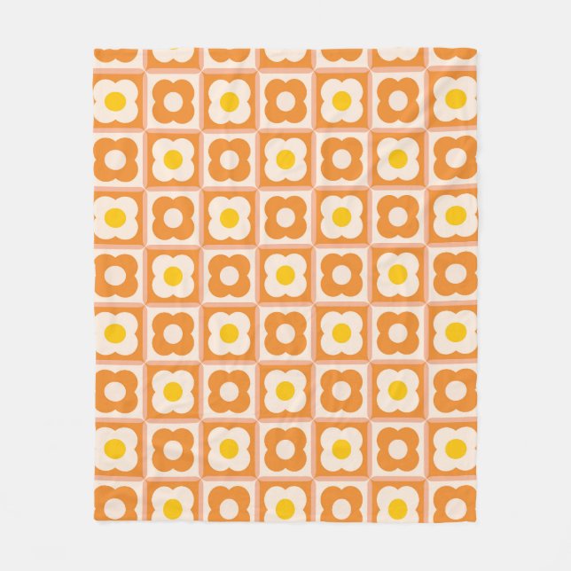 Couverture Polaire Motif rétro Floral Checker Jaune, orange (Devant)