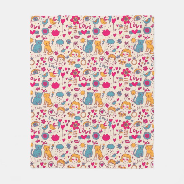 Couverture Polaire Motif romantique coloré (Devant)