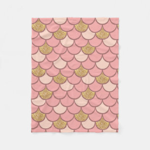 Couverture Polaire motif rose à échelle de poisson d'or avec effet pa