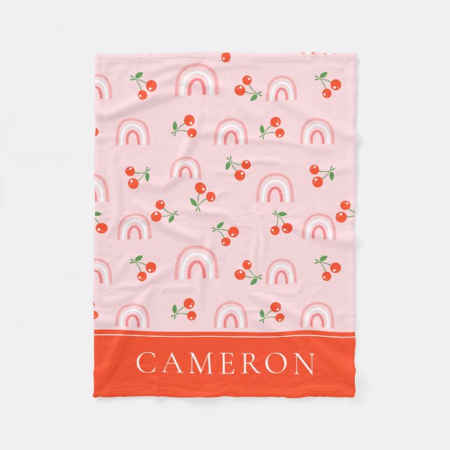 Couverture Polaire Motif rose arc-en-ciel cerise (Devant)
