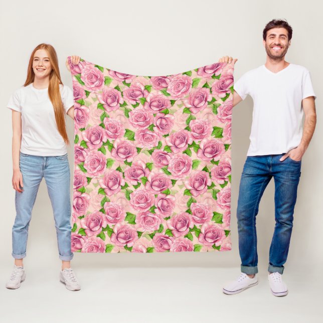 Couverture Polaire Motif rose d'aquarelle rose (En situation)