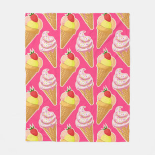 Couverture Polaire Motif rose Kawaii avec crème glacée aux fraises
