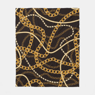 Couverture Polaire Motif sans couture avec chaînes dorées.
