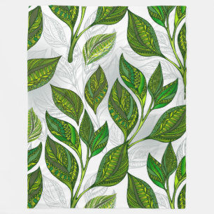 Couverture Polaire Motif sans couture avec Feuilles de thé vert