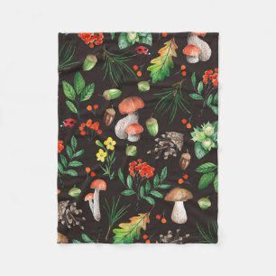 Couverture Polaire Motif sans joint avec champignons, noix, feuilles,