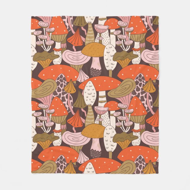 Couverture Polaire Motif sans soudure à la main de champignons et de  (Devant)