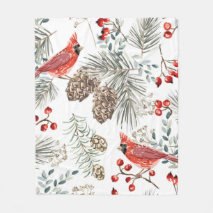 Couverture Polaire Motif sans soudure de Noël, oiseaux cardinaux, rou