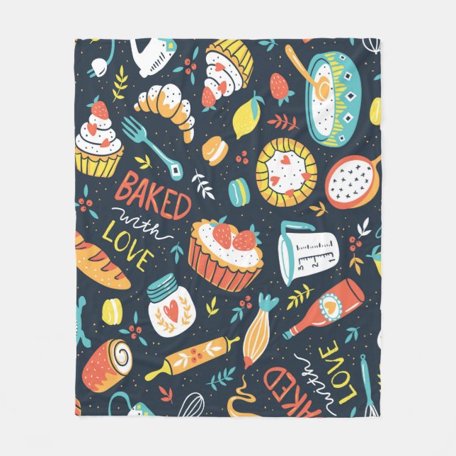 Couverture Polaire Motif sans soudure rétro boulangerie avec points e (Devant)