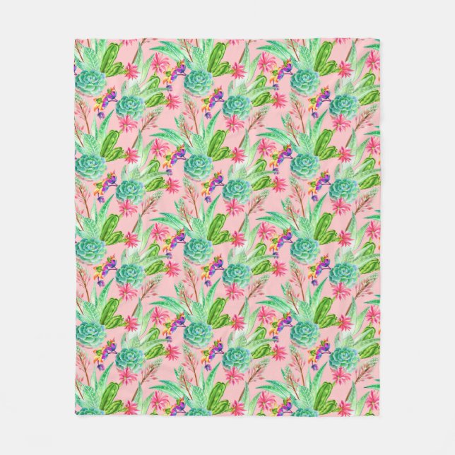 Couverture Polaire Motif se développant de Succulents d'aquarelle (Devant)