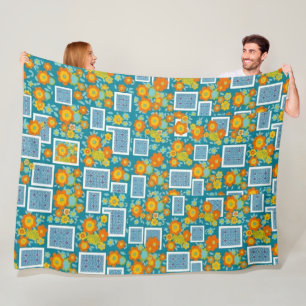 Couverture Polaire motif tournesol années 70