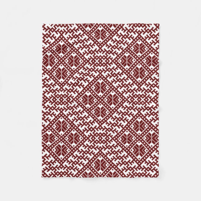 Couverture Polaire Motif traditionnel letton de design rouge Auseklis (Devant)