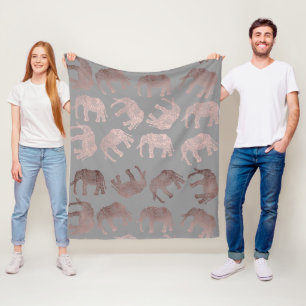 Couverture Polaire motif tribal d'éléphant d'or rose clair élégant